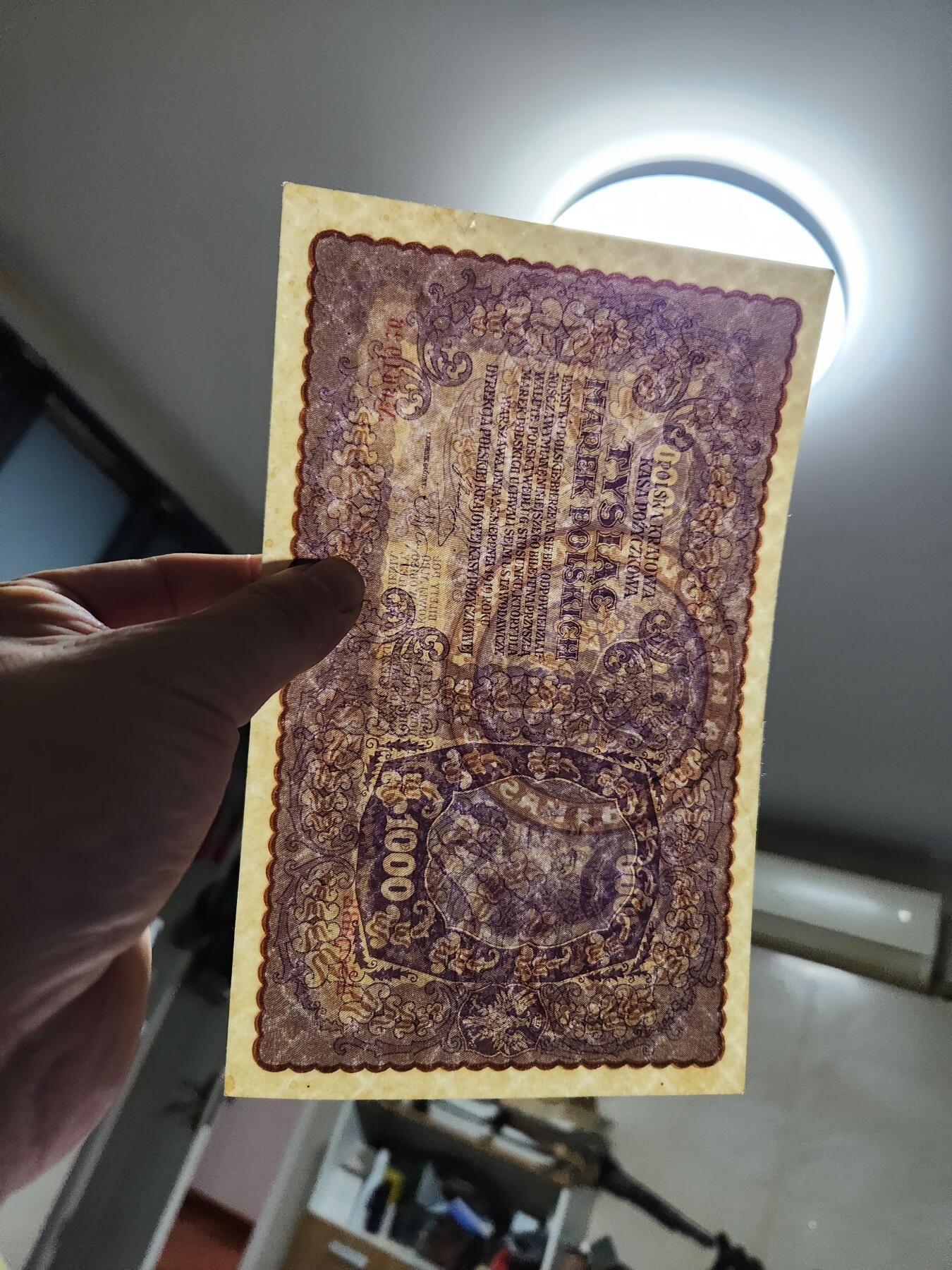 2月18号晚上8点 外国纸币自动截拍第27场 波兰人民共和国 1000马克 兹罗提 1919年 原票 几乎全新