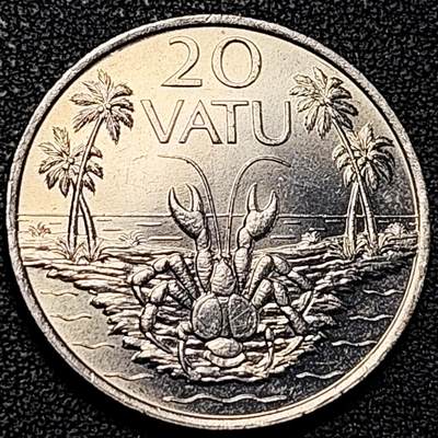 泉币菌-第195场- 新年快乐 新年第三场 本场拍品多 请提前出价 - 原光极美 瓦努阿图1983年 20瓦图铜镍币 椰子蟹 28.45mm
