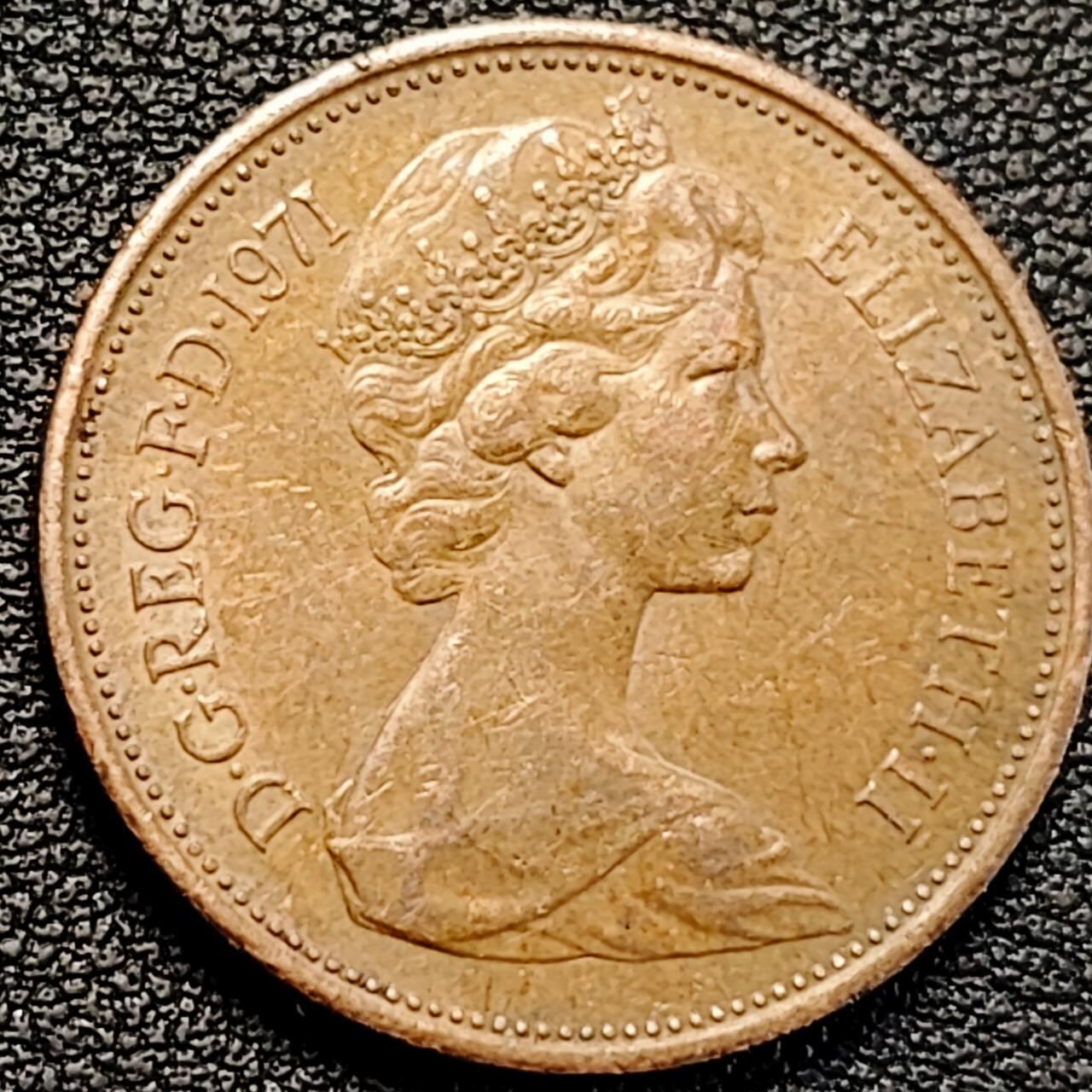 泉币菌-第190场-本场拍品多 请提前出价 （年后发货） 1971年 英国2便士铜币 威尔士皇冠 25.9mm