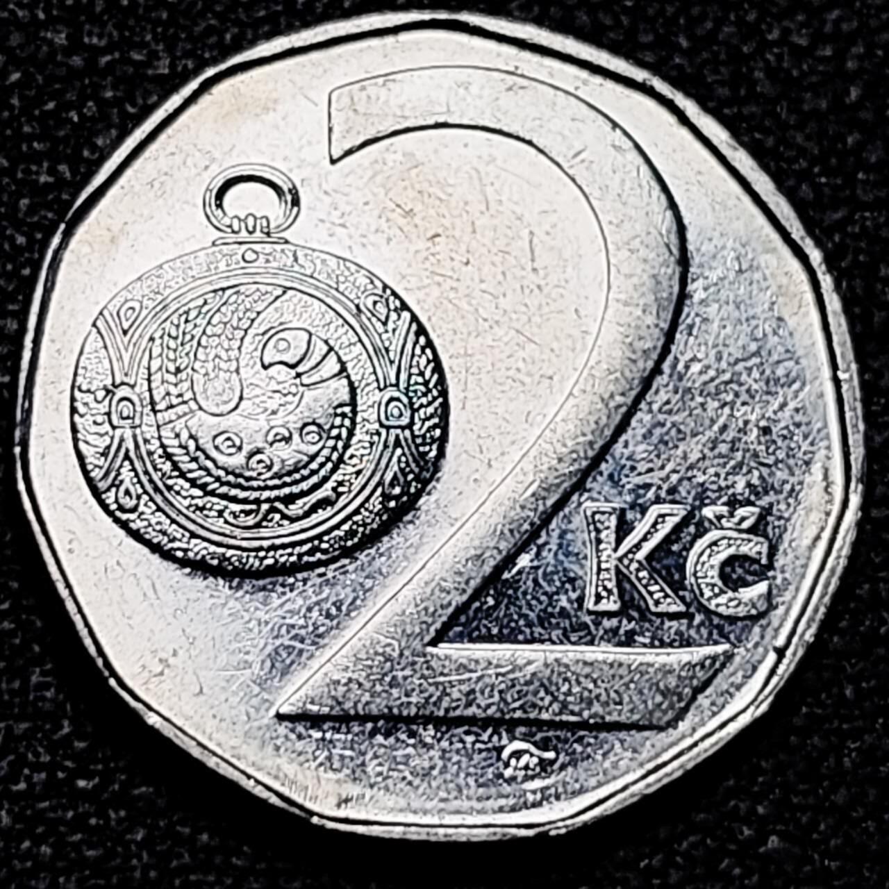 泉币菌-第190场-本场拍品多 请提前出价 （年后发货） 捷克 1993年 2克朗镍钢币，21.5mm