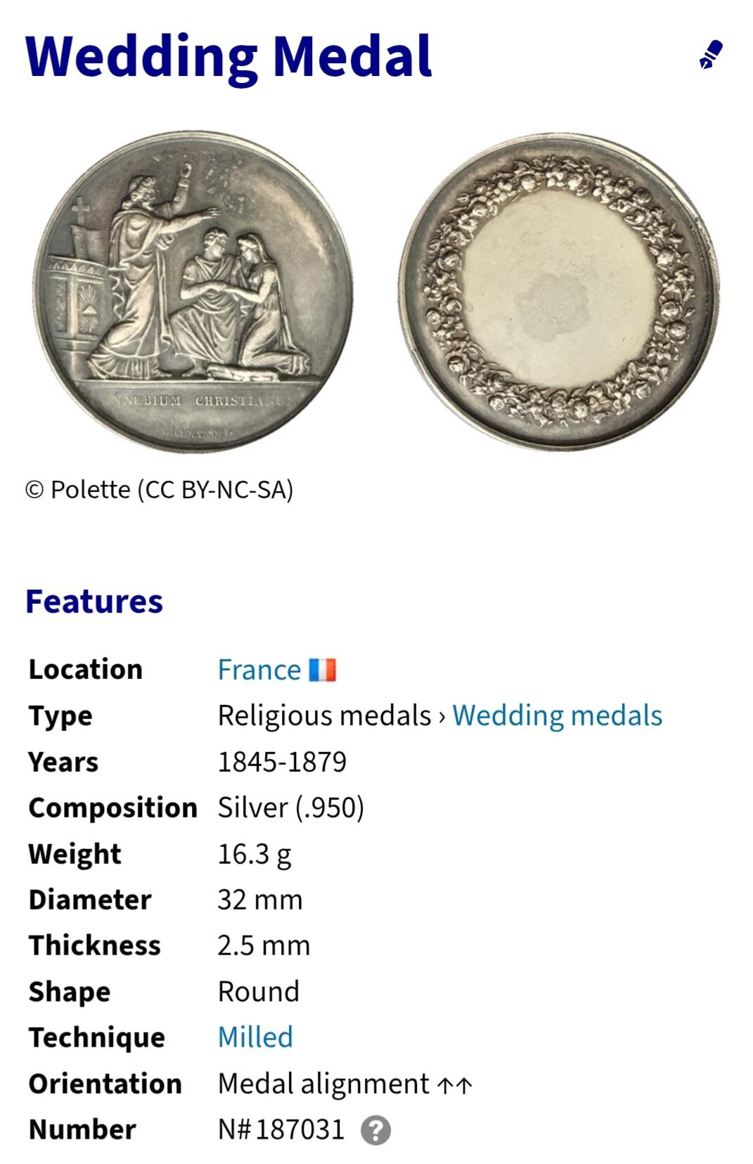 2026年第二十八场(总第一百九十七场）新春初七特拍场(佣金3%最低1元) 法国19世纪结婚银制纪念章(早期无边铭，直径32.5mm、重16.35克，R. FAVRARD作品，950高银)