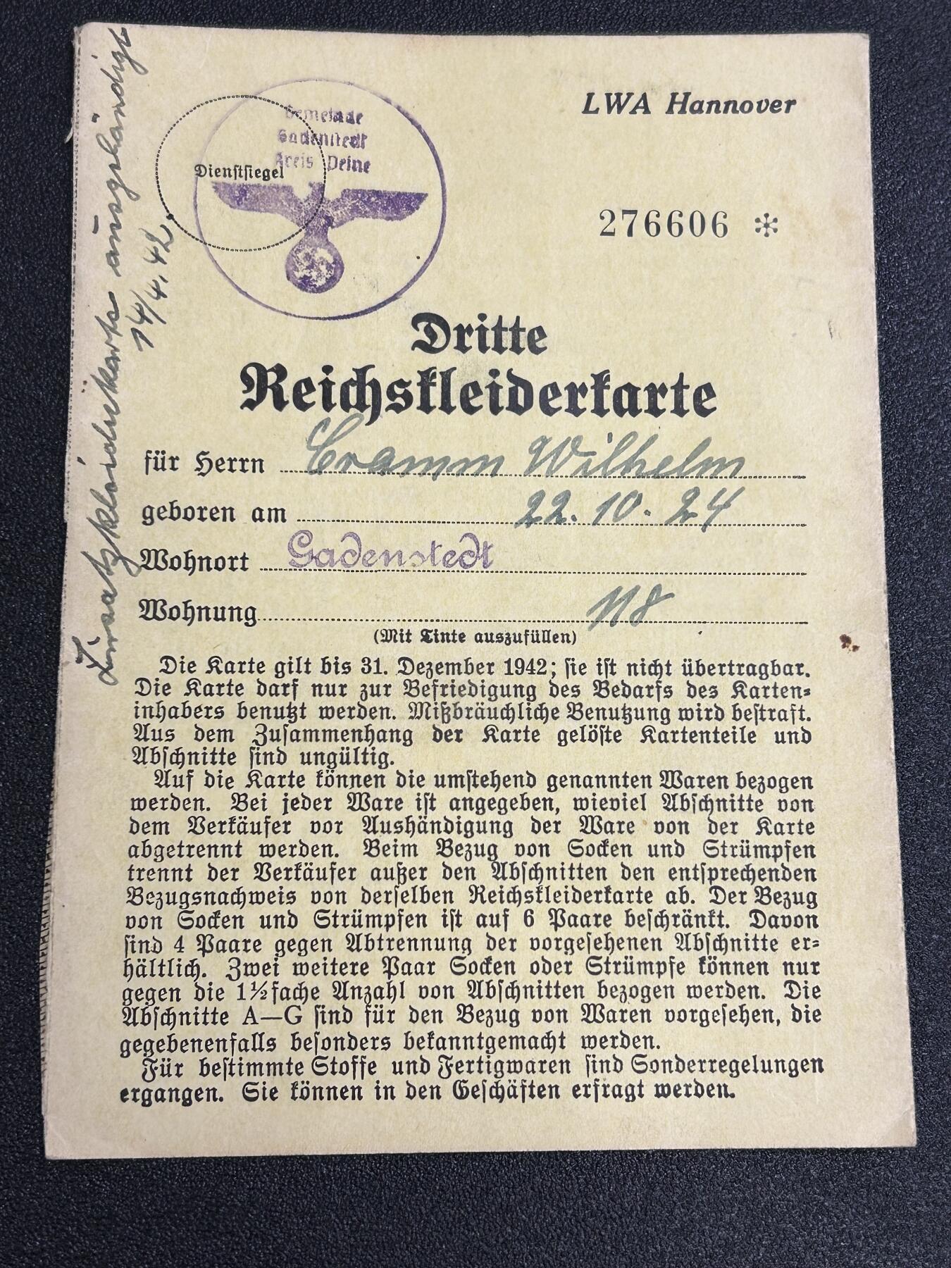 西秦中古拍卖第七十七期 2026马年新春专场 本场拍品年初九发出 不忘历史 德三 1942年 物资购买凭证 