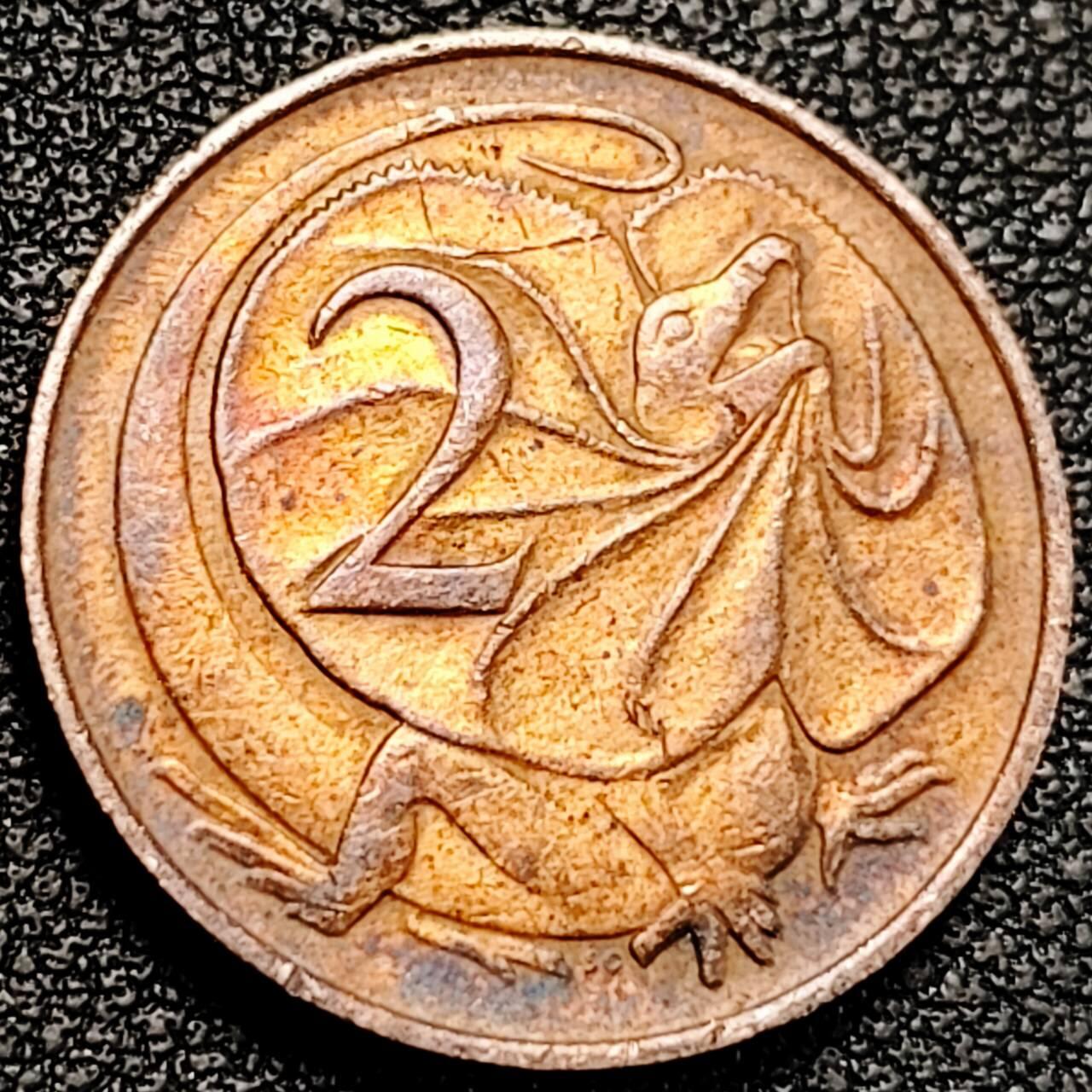 泉币菌-第190场-本场拍品多 请提前出价 （年后发货） 美品 1966年 英属澳大利亚2分铜币 伞蜥蜴斗篷蜥 21.5mm