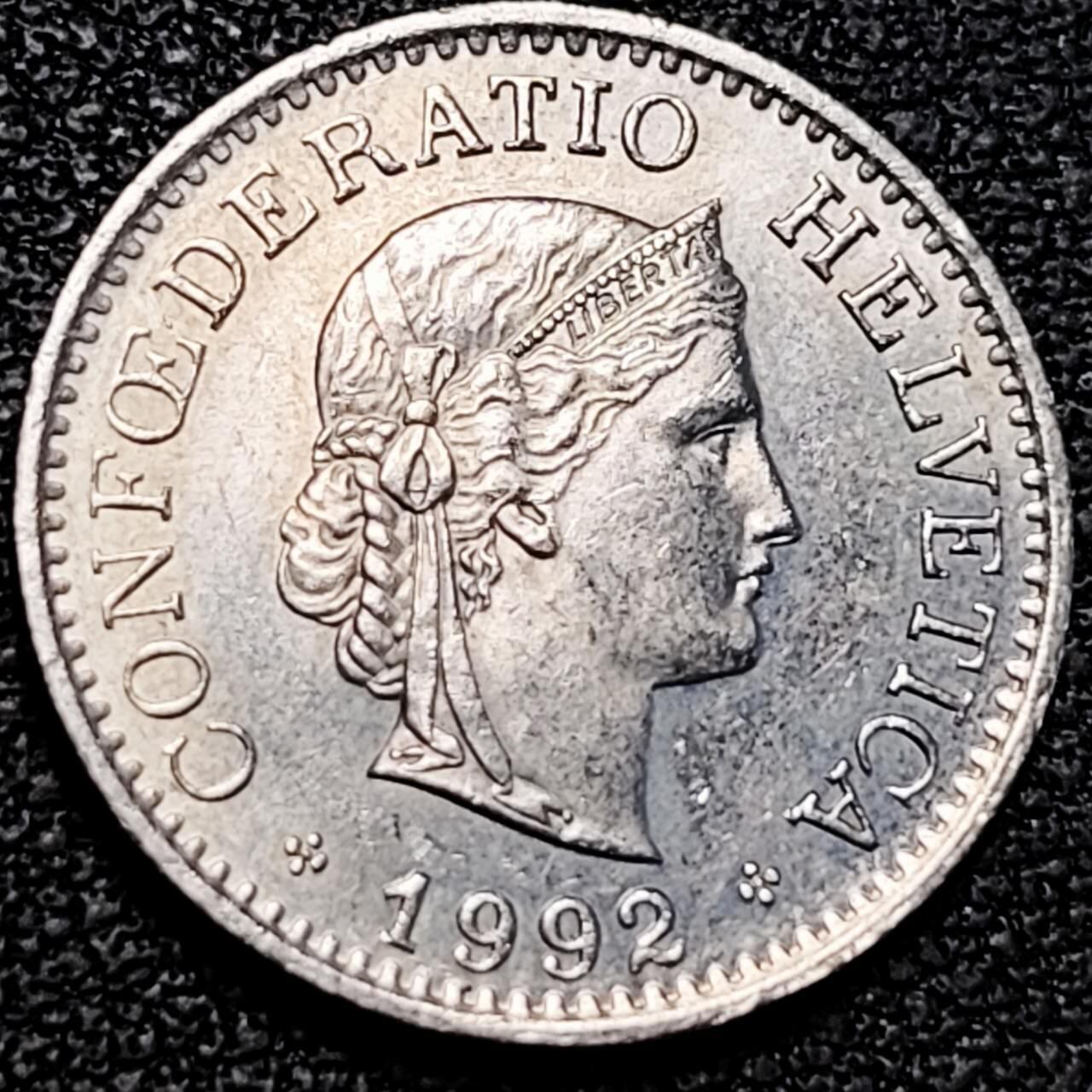 泉币菌-第190场-本场拍品多 请提前出价 （年后发货） 1992年 瑞士10分女神 19MM 