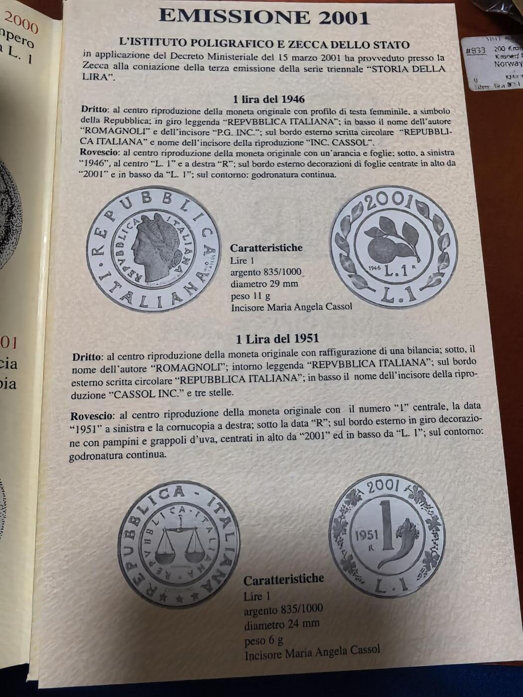 长老汇马年精选第一场拍卖 2001意大利最后的里拉银币两枚，原盒证，淘宝1000元