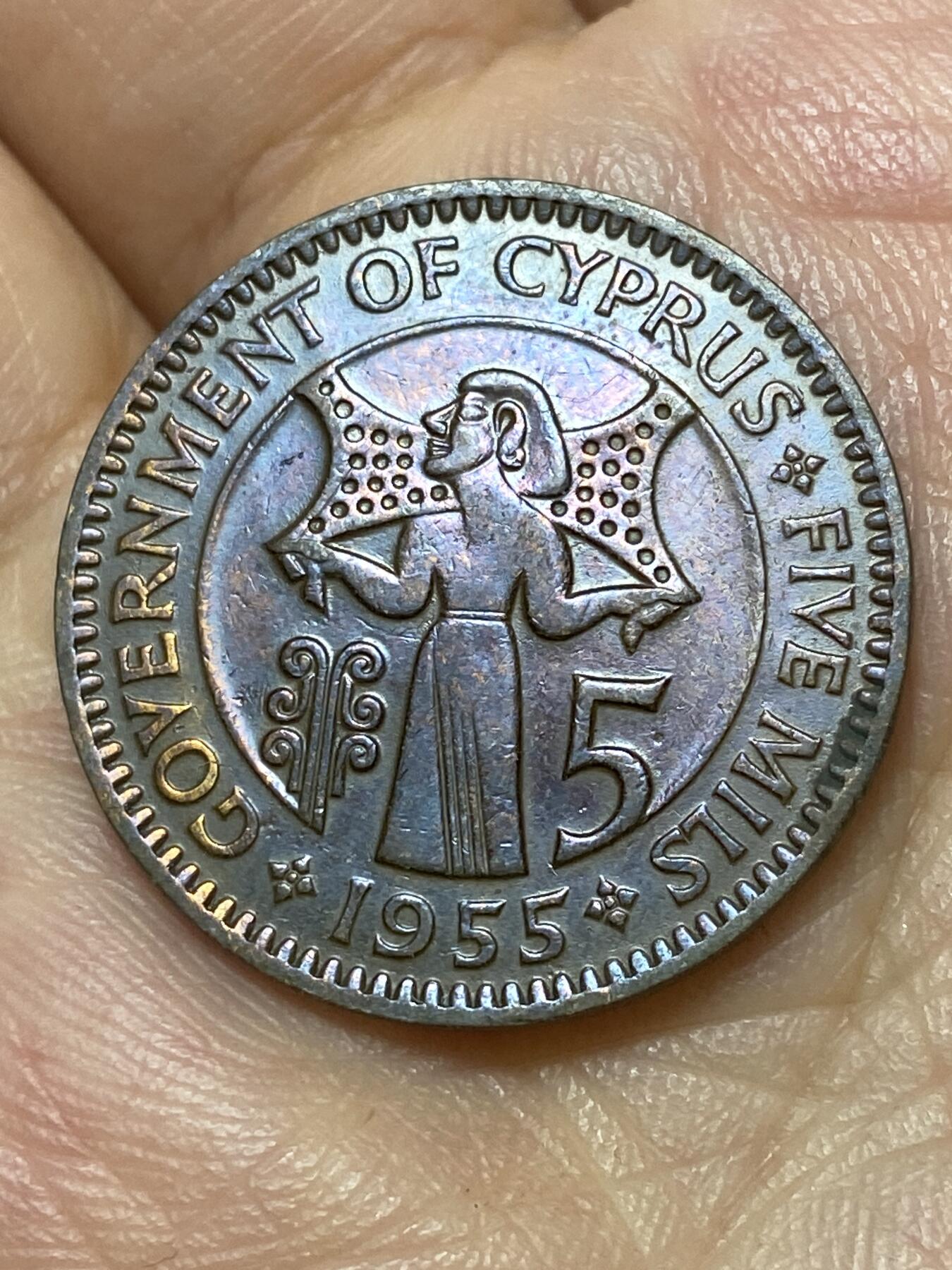 2026年第二十七场(总第一百九十六场）外国好品散币场(免佣金) 英属塞浦路斯1955年5米利姆(伊丽莎白二世青年带冠，首发年仅发行2年)