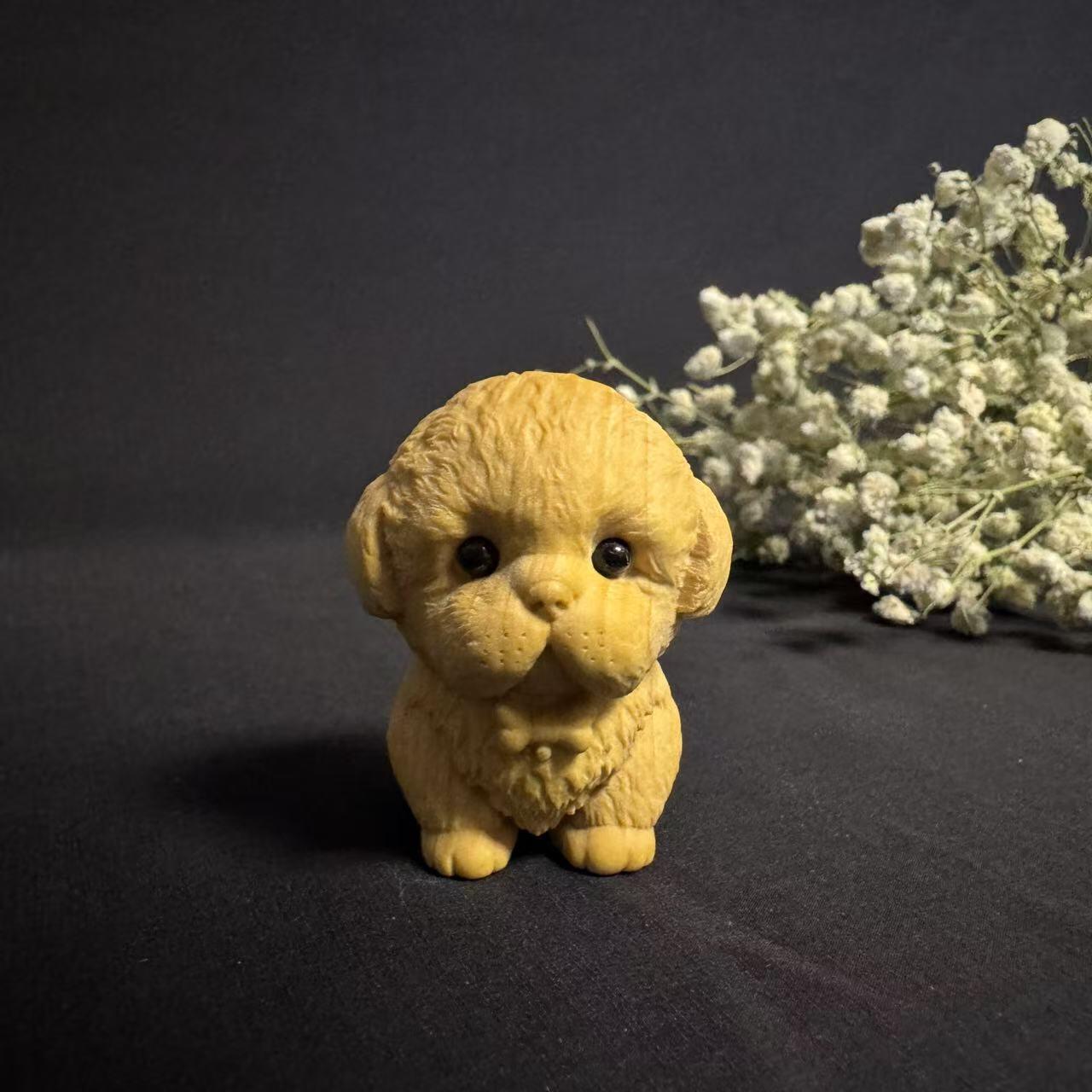 零元拍：哈基米系列，黄杨木雕12生肖之：狗宝宝，高约：40MM。就这么可耐