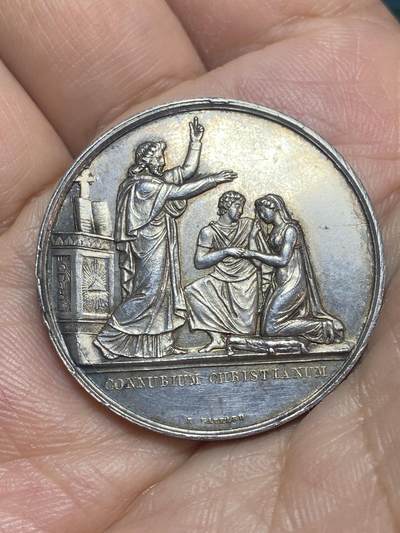 2026年第二十八场(总第一百九十七场）新春初七特拍场(佣金3%最低1元) - 法国19世纪结婚银制纪念章(早期无边铭，直径32.5mm、重16.35克，R. FAVRARD作品，950高银)