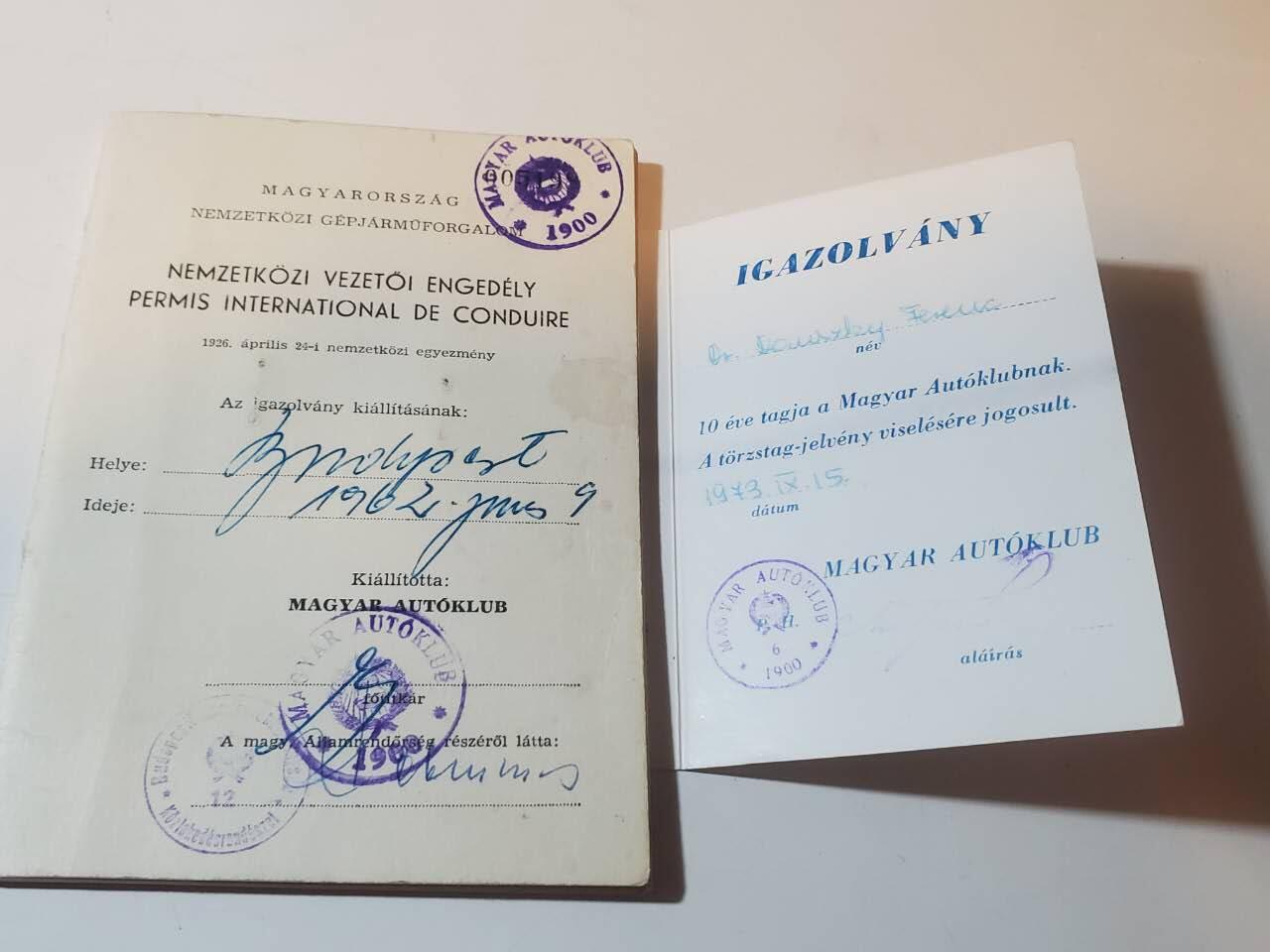 韵星假日军品类拍卖第41期 -- Rimey Holidays Militaria Auction 41 匈牙利人民共和国资深汽车协会会员Danszky Ferenc博士 汽车协会十年荣誉成员证章证书 匈牙利华约地区国际驾照一组