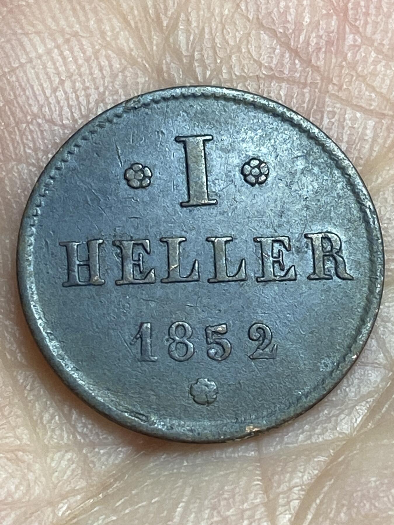 2026年第二十八场(总第一百九十七场）新春初七特拍场(佣金3%最低1元) 德意志邦国，黑森–达姆施塔特1852年1赫勒(路德维希三世时期，达姆施塔特造)