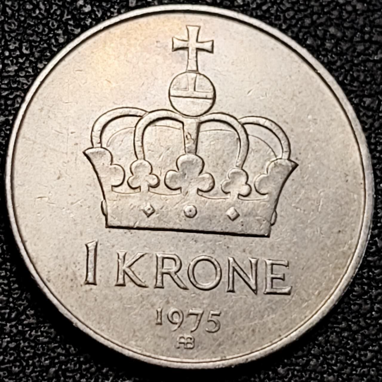 泉币菌-第190场-本场拍品多 请提前出价 （年后发货） 1975年 挪威1克朗镍币 奥拉夫五世 皇冠 25mm