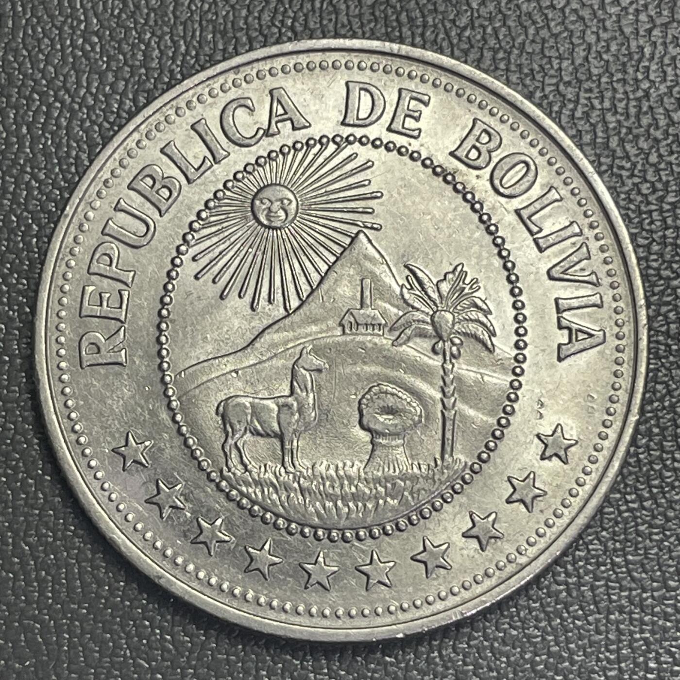 回流0301  玻利维亚1978年5玻利维亚比索不锈钢硬币