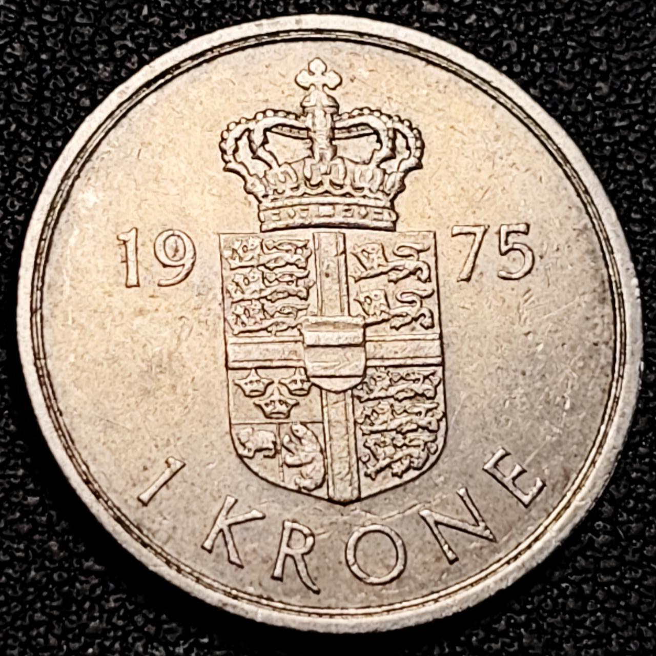 泉币菌-第190场-本场拍品多 请提前出价 （年后发货） 丹麦1975年1克朗 皇冠 玛格丽特二世女王 铜镍币 25.5mm