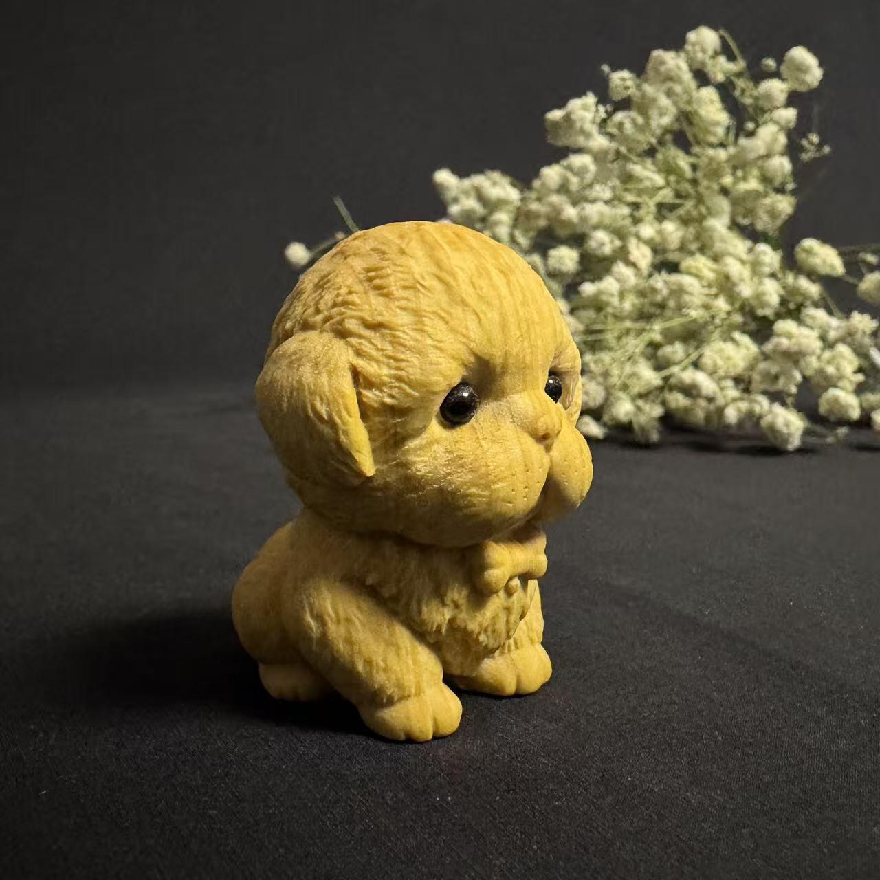 零元拍：哈基米系列，黄杨木雕12生肖之：狗宝宝，高约：40MM。就这么可耐