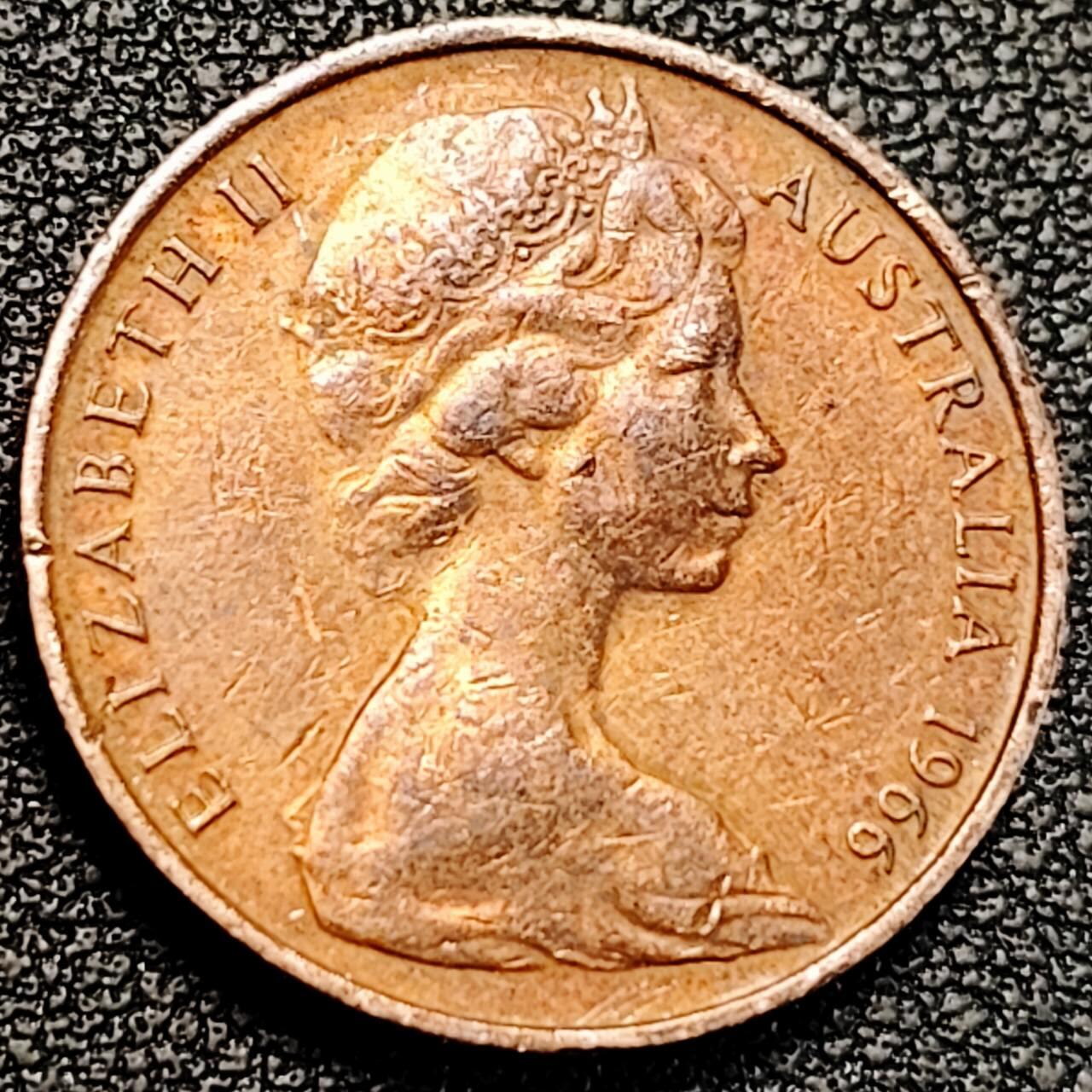 泉币菌-第190场-本场拍品多 请提前出价 （年后发货） 美品 1966年 英属澳大利亚2分铜币 伞蜥蜴斗篷蜥 21.5mm