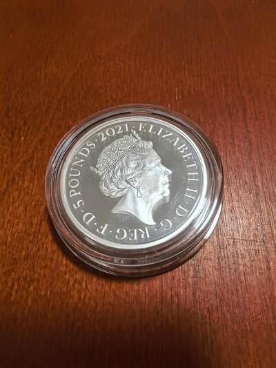 长老汇马年精选第一场拍卖 2021英国伟大雕刻师系列之怀特哥特四分盾徽5英镑精制银币，2盎司999银，盒证全，3750枚，热门！