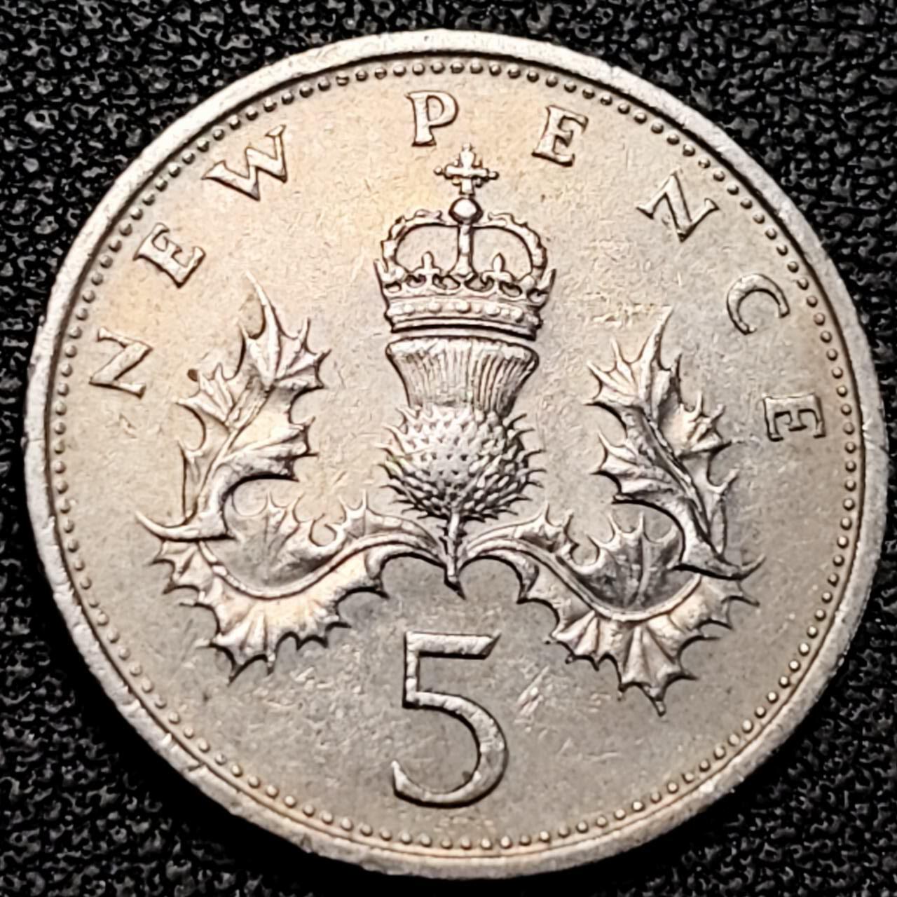 泉币菌-第190场-本场拍品多 请提前出价 （年后发货） 早期老版 1979年英国大5便士镍币 皇冠蓟草 23mm 