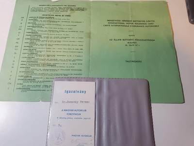韵星假日军品类拍卖第41期 -- Rimey Holidays Militaria Auction 41 - 匈牙利人民共和国资深汽车协会会员Danszky Ferenc博士 汽车协会会员证书兼证章证书 保险一套