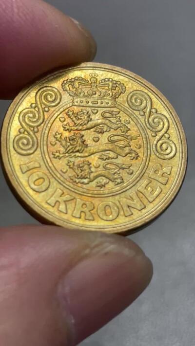 回流0301 全新丹麦1989年10克朗铜币（独立年版）玛格丽特二世