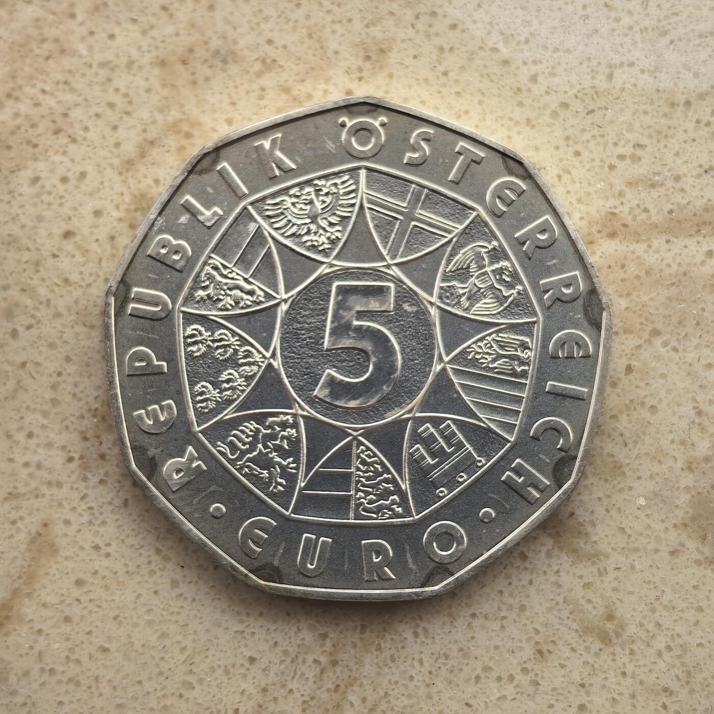 道一币馆币章第一百六十五场 奥地利2004年欧盟东扩5欧元银币  19g 800s