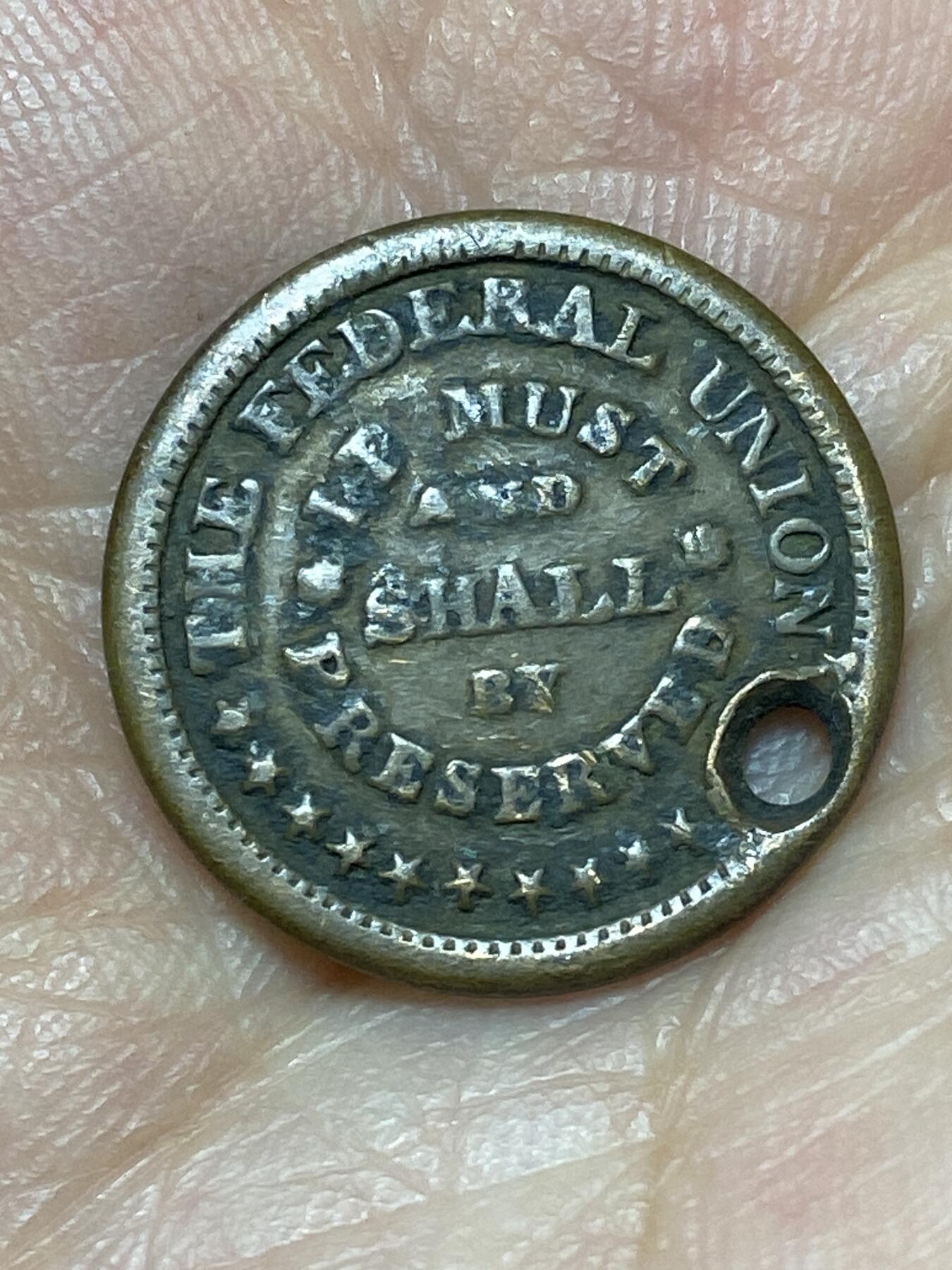 2026年第二十七场(总第一百九十六场）外国好品散币场(免佣金) 稀少打孔–美国🇺🇸1861–1865年陆军与海军联邦爱国代币(美国南北战争时期，铭文:联邦联盟必须且必将被维护)