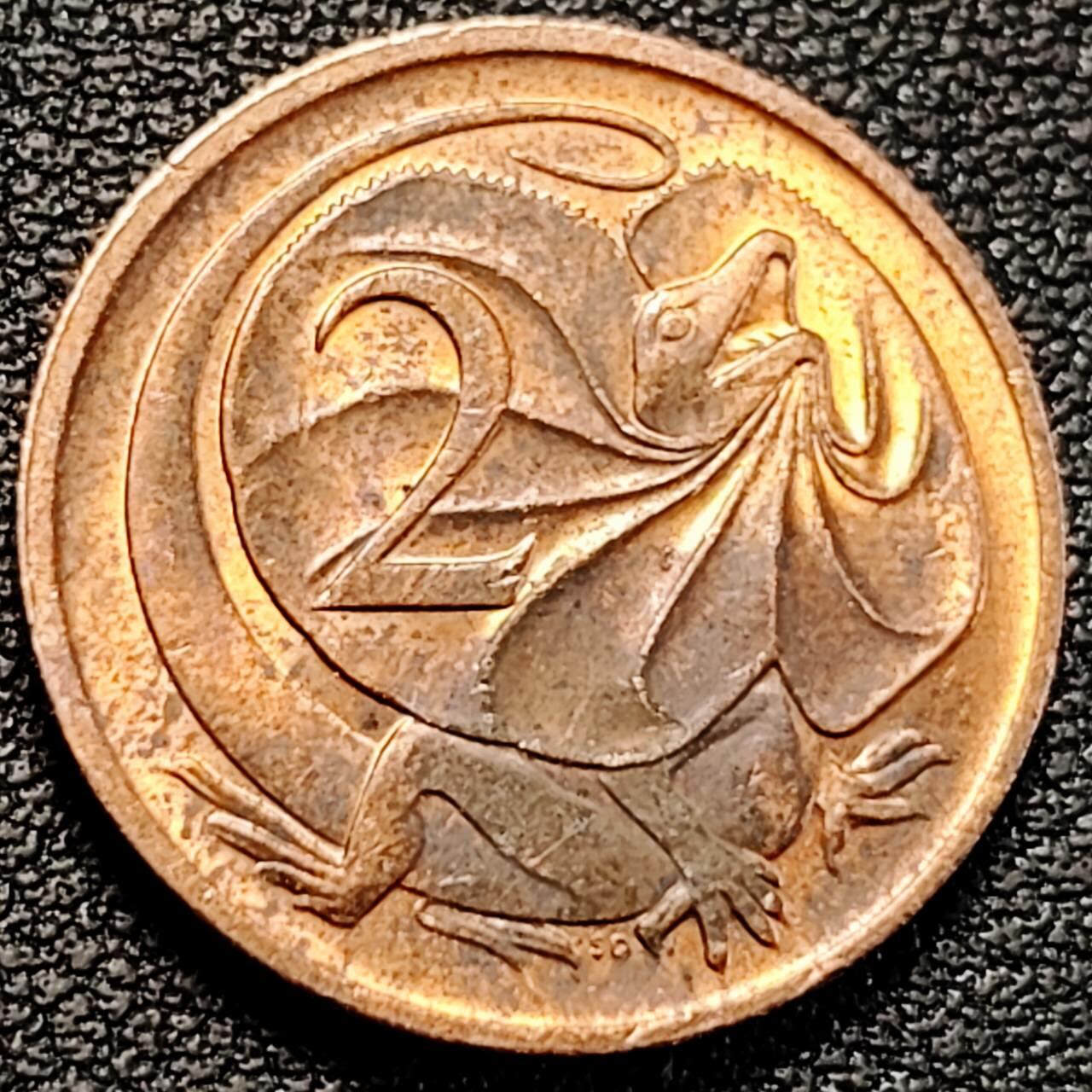 泉币菌-第190场-本场拍品多 请提前出价 （年后发货） 1984年 澳大利亚2分 伞蜥蜴斗篷蜥21.5mm铜币