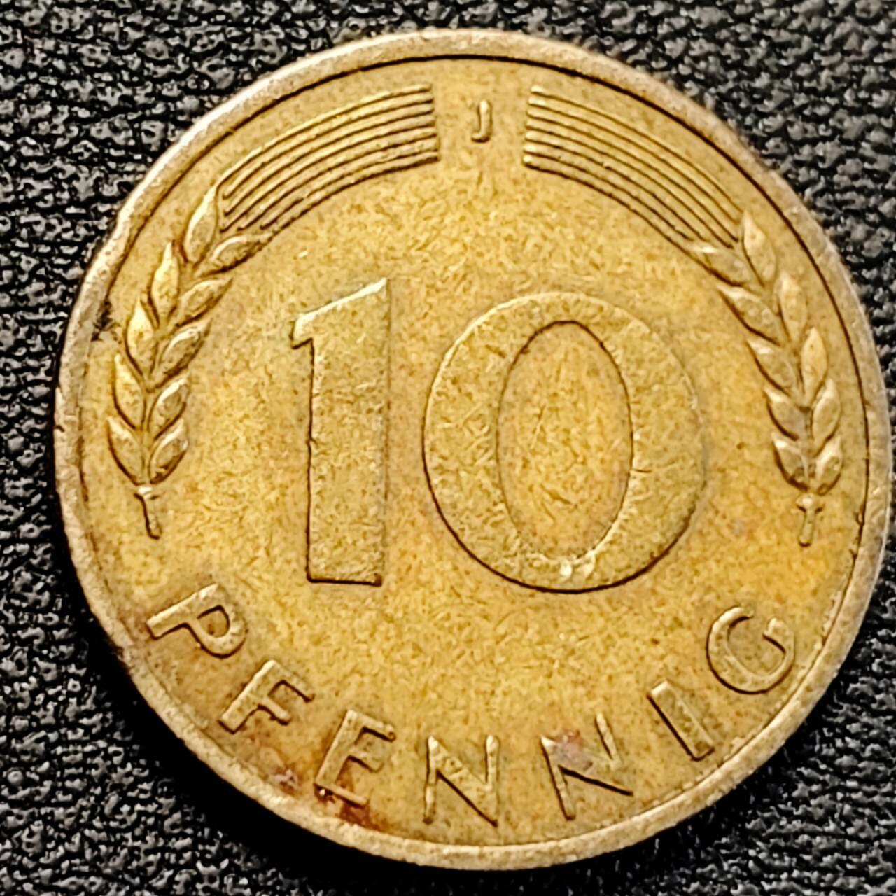 泉币菌-第190场-本场拍品多 请提前出价 （年后发货） 联邦德国1950年 10芬尼硬币 橡树麦穗  银行版 21.5mm