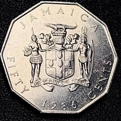 泉币菌-第195场- 新年快乐 新年第三场 本场拍品多 请提前出价 - 原光极美 牙买加1986年50分 十边形 马库斯加维 美洲币 多边形币 30.0mm12.5g