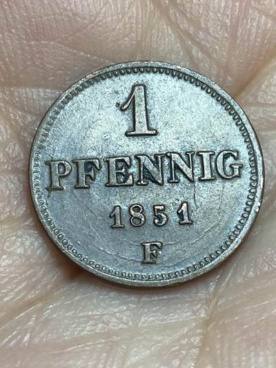 2026年第二十八场(总第一百九十七场）新春初七特拍场(佣金3%最低1元) - 德意志邦国–萨克森王国1851年1芬妮(弗里德里希·奥古斯特二世时期，德累斯顿造，F标，铸币师古斯塔夫·西奥多·费舍尔)