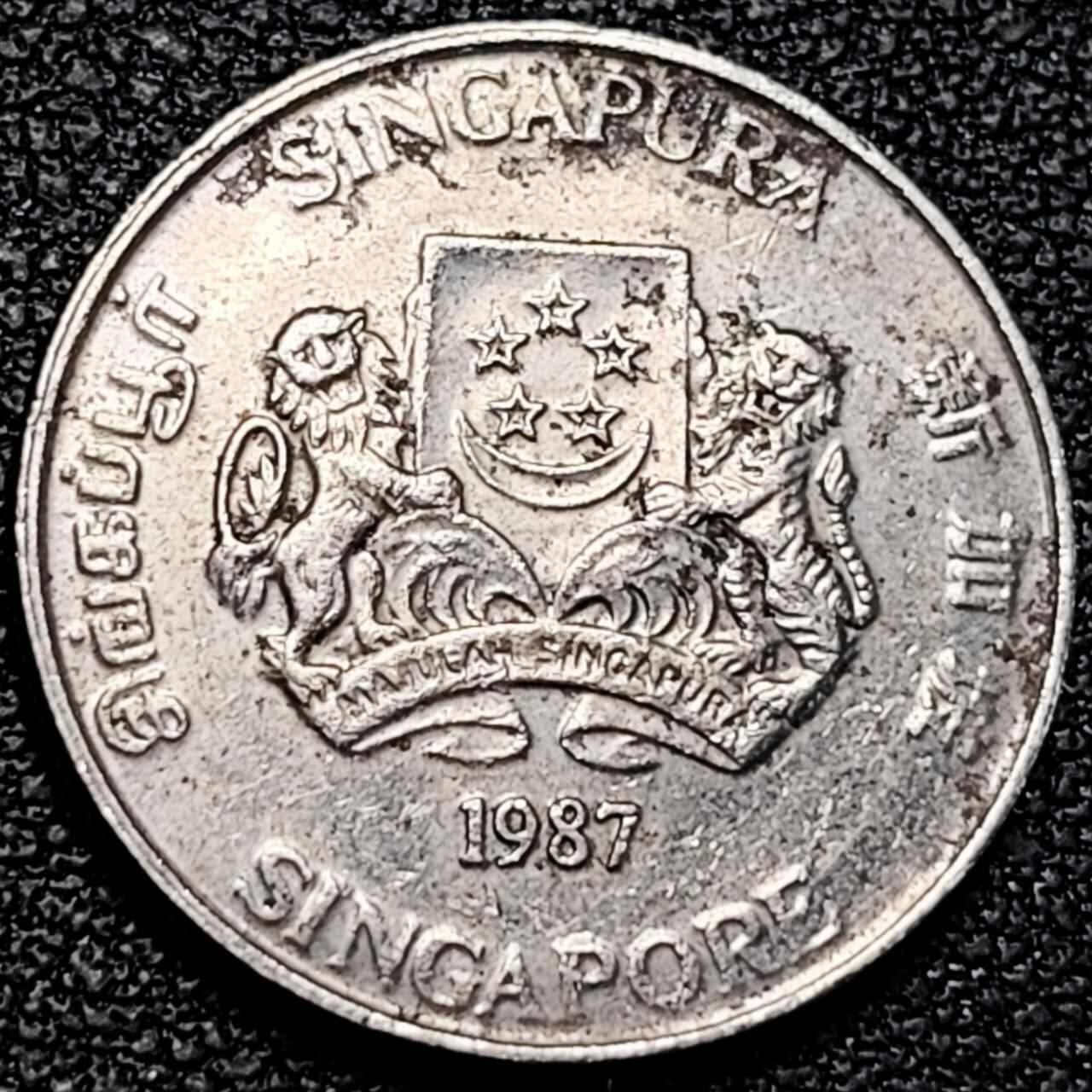 泉币菌-第190场-本场拍品多 请提前出价 （年后发货） 1987 高币值 新加坡20分 绒球花 高盾徽版 直径21.36mm