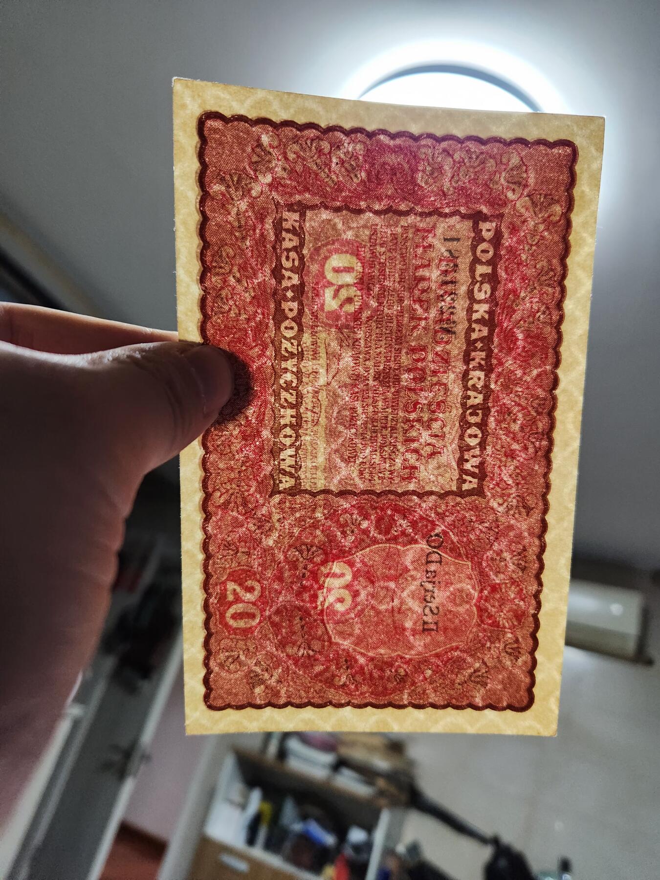 2月18号晚上8点 外国纸币自动截拍第27场 波兰人民共和国 20马克 兹罗提 1919年 原票 几乎全新