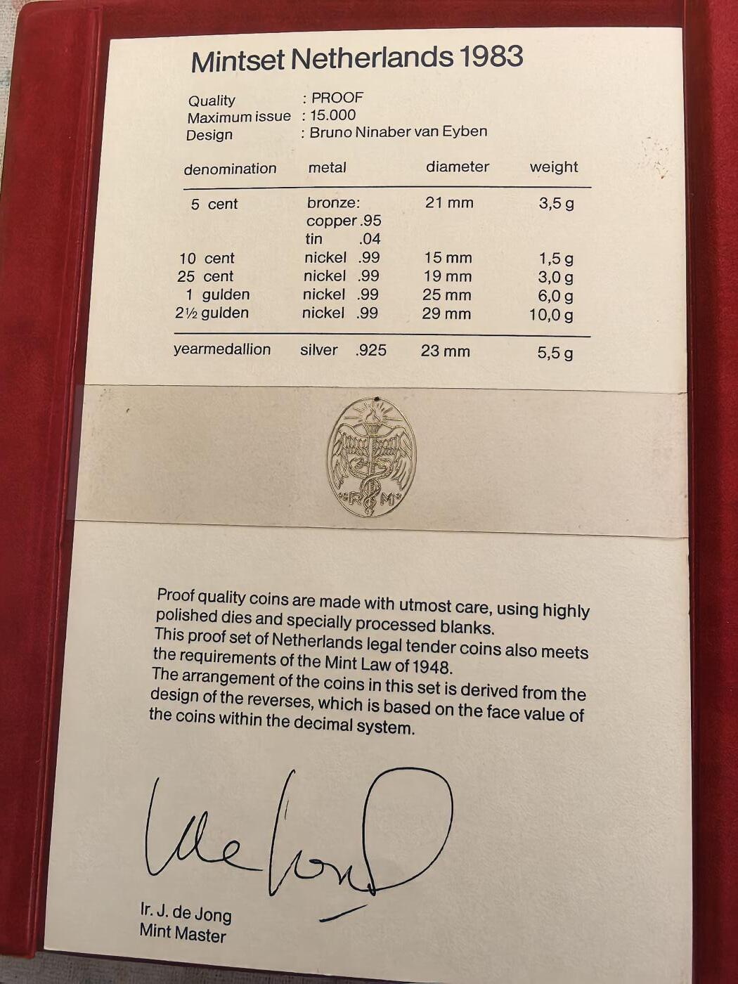 长老汇马年精选第一场拍卖 1983荷兰5枚精制币+1枚银章，盒证全，1.5万套