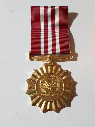 韵星假日军品类拍卖第41期 -- Rimey Holidays Militaria Auction 41 - 新加坡共和国预备役长期服务奖章 早期实发刻名版本 背刻原主名字 很少见的早期版本 后不再刻名 品相很好 铜镀金