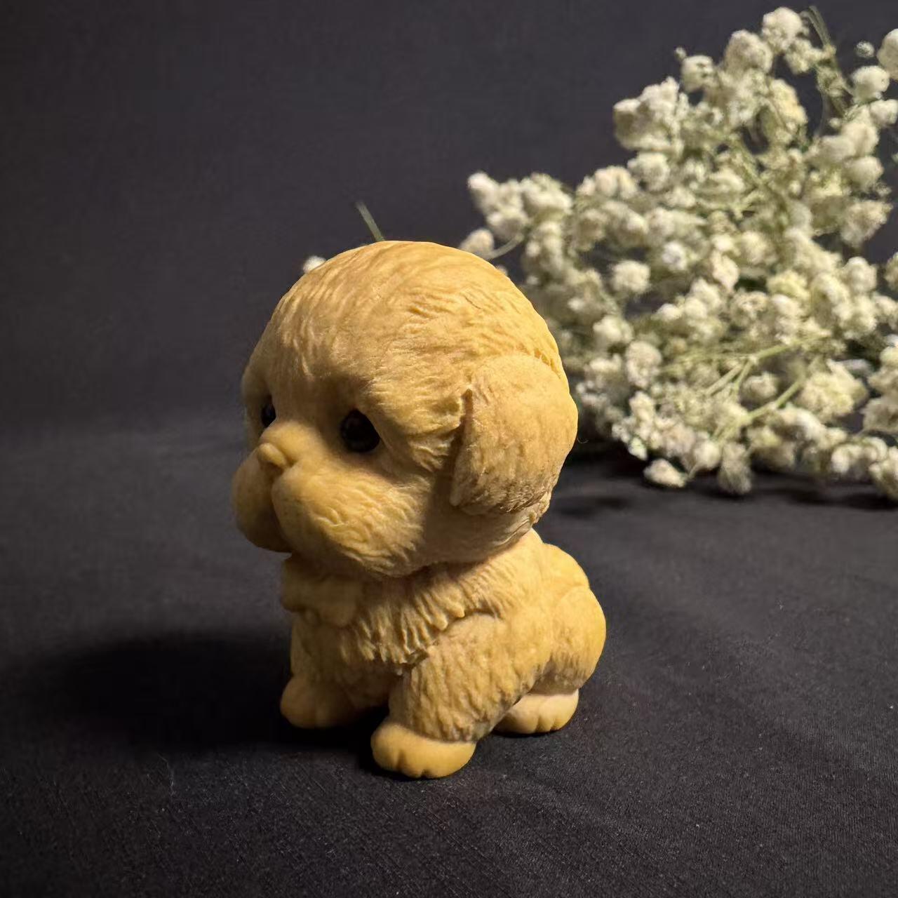 零元拍：哈基米系列，黄杨木雕12生肖之：狗宝宝，高约：40MM。就这么可耐