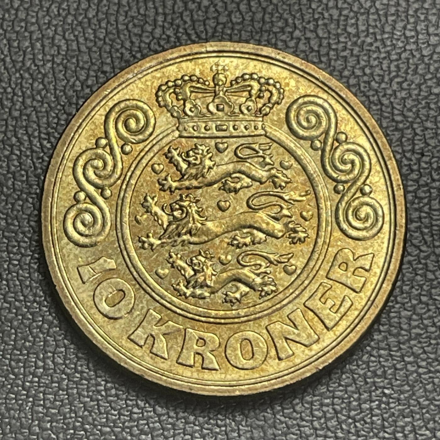 回流0301 全新丹麦1989年10克朗铜币（独立年版）玛格丽特二世