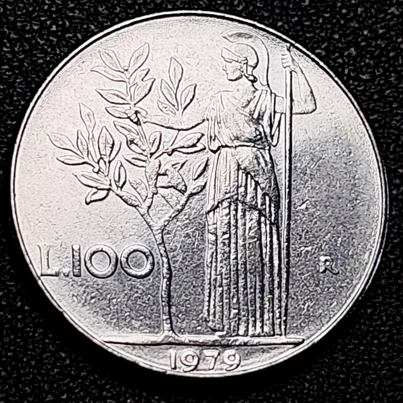 泉币菌-第190场-本场拍品多 请提前出价 （年后发货） 意大利早期100里拉 月亮和记忆女神密涅瓦 不锈钢币 27.8mm