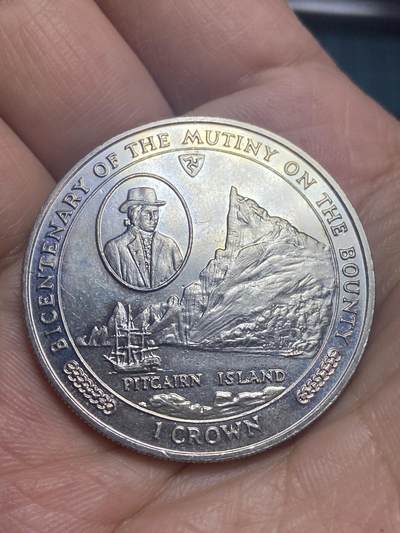 2026年第二十八场(总第一百九十七场）新春初七特拍场(佣金3%最低1元) - 英属马恩岛🇮🇲1989年1克朗(历史事件系列–邦蒂号兵变二百周年纪念币)