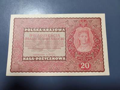 2月18号晚上8点 外国纸币自动截拍第27场 - 波兰人民共和国 20马克 兹罗提 1919年 原票 几乎全新