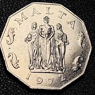 泉币菌-第193场- 新年第一场 新年快乐 本场拍品多 请提前出价 - 原光极美 1972年 马耳他50分围攻瓦莱塔镍币 精制十边形 32.95MM 