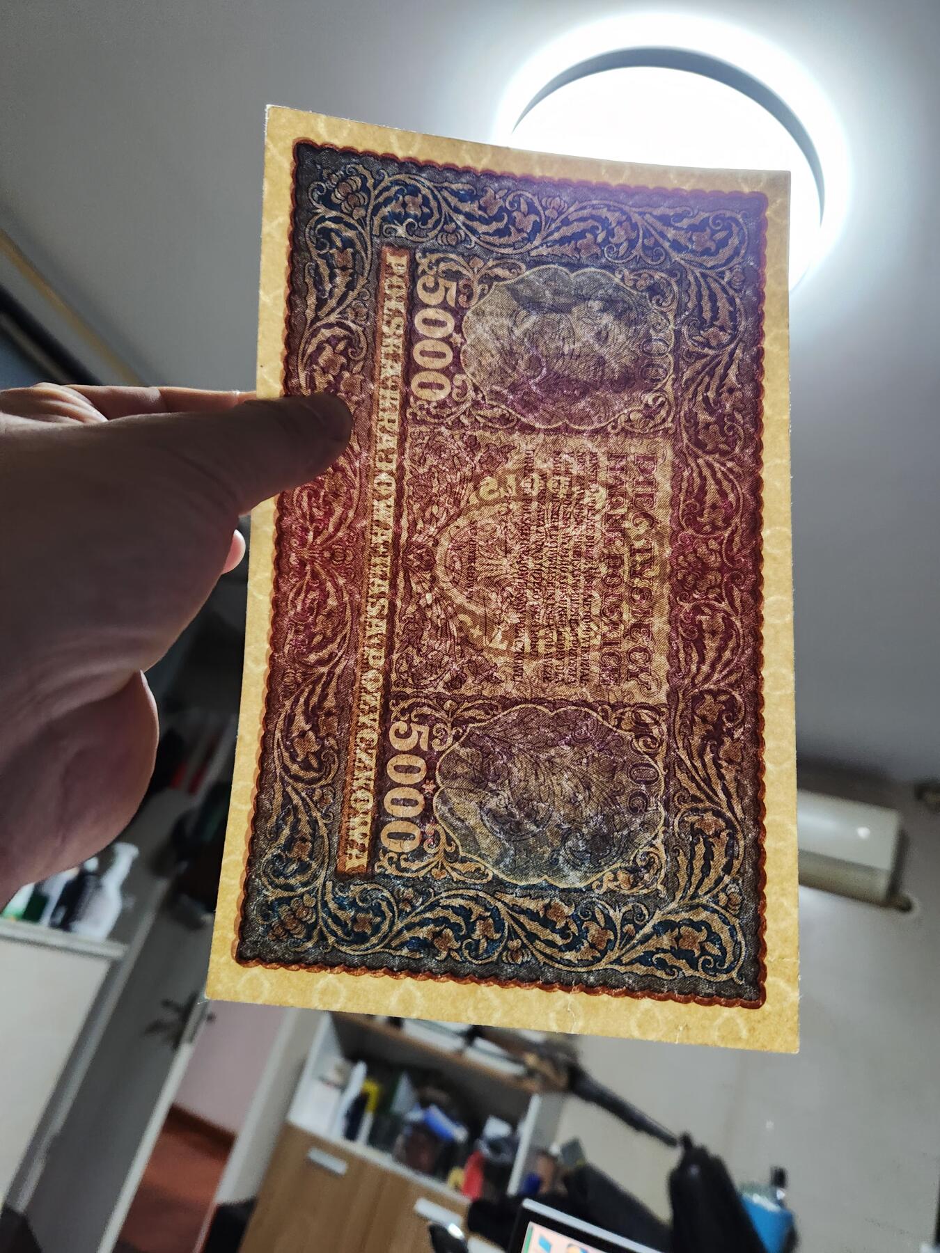 2月18号晚上8点 外国纸币自动截拍第27场 波兰人民共和国 5000马克 兹罗提 1919年 原票 几乎全新