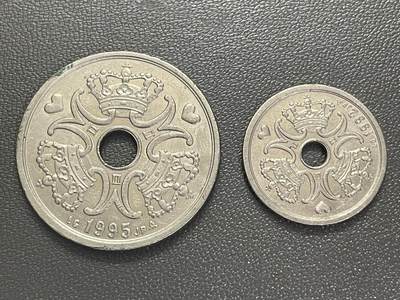 回流0301 - 丹麦王国玛格丽特二世“三皇冠”孔币 5克朗（1995年）和1克朗（1992年）