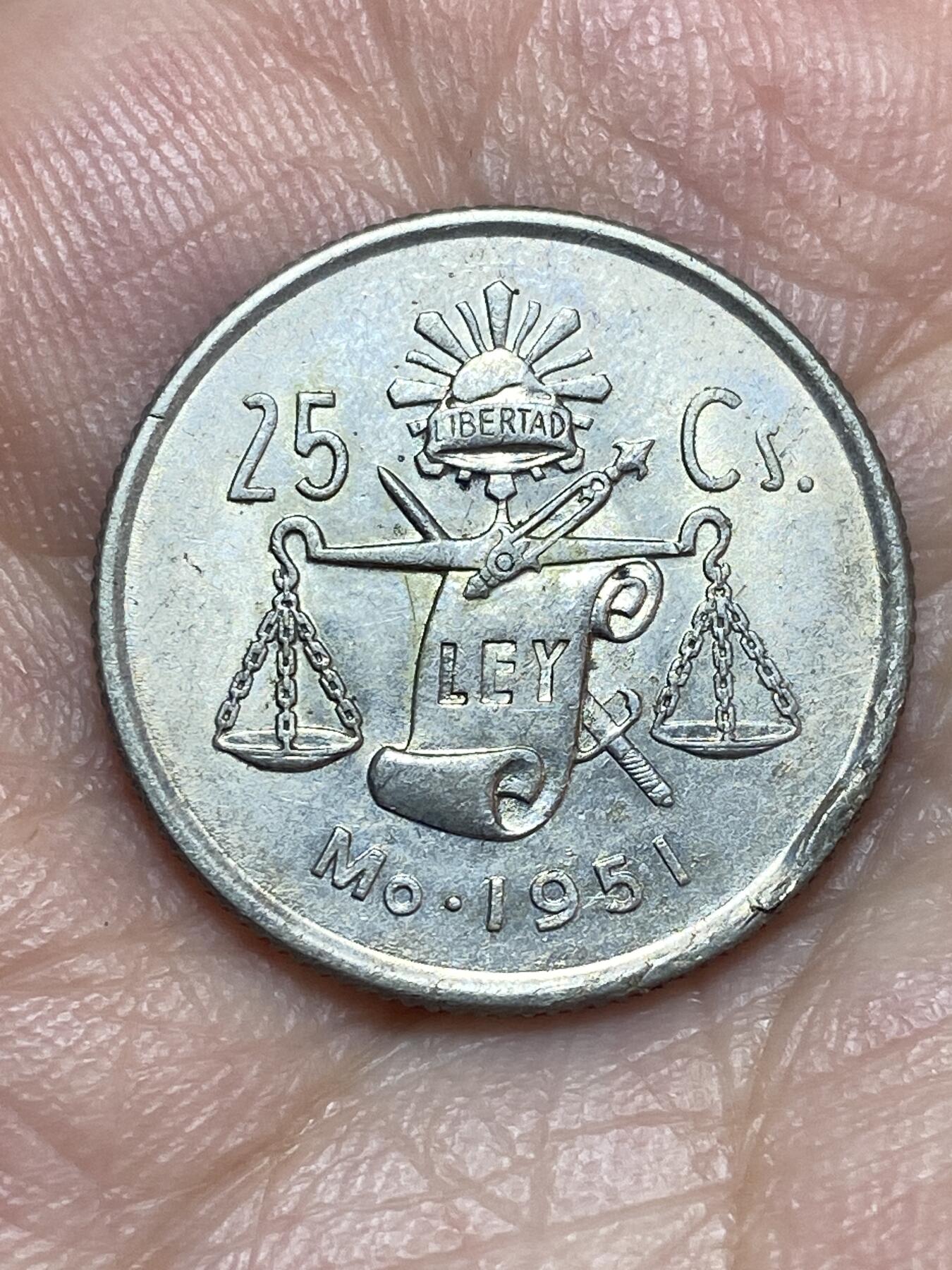 2026年第二十八场(总第一百九十七场）新春初七特拍场(佣金3%最低1元) 墨西哥🇲🇽1951年25分银币(1950-1971年第一版，300银)