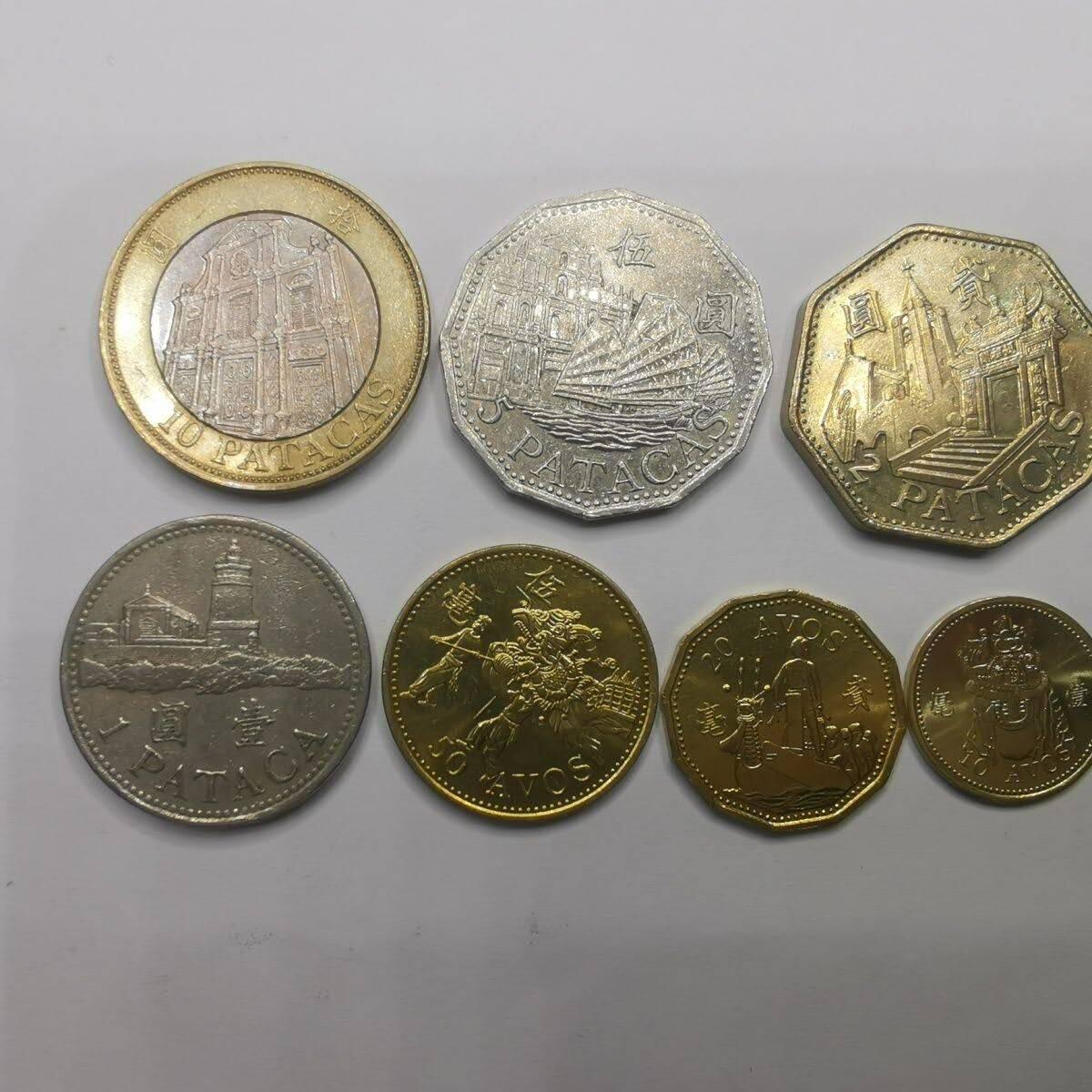 同乐钱币 真品澳门硬币早期一毫-10圆双色币7枚套流通品