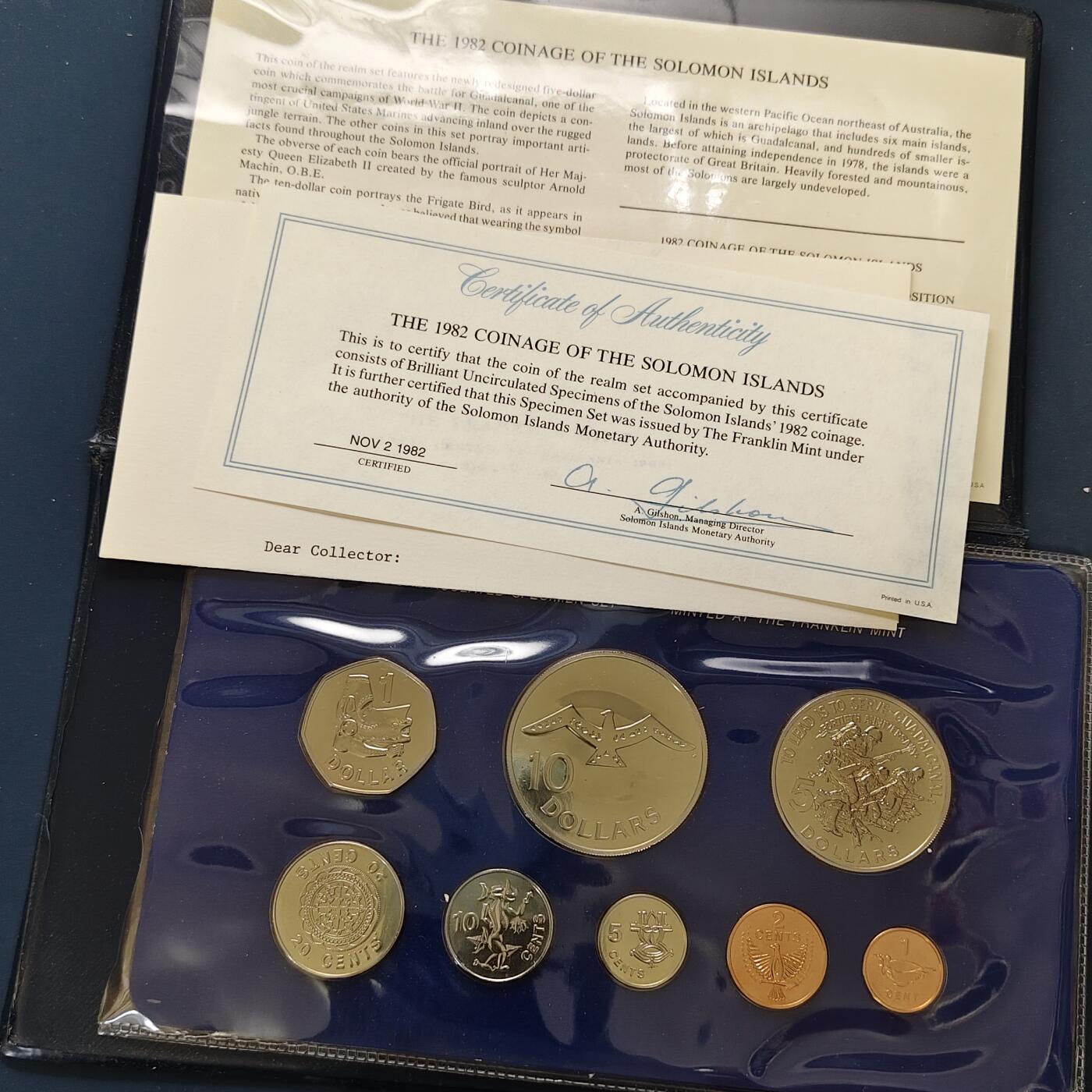 【全场包邮】纯粹捡漏拍505场 所罗门群岛1982年官方封装套币-盒证全-含5元瓜达尔卡纳尔战役四十周年纪念币（80年代套币极少见）