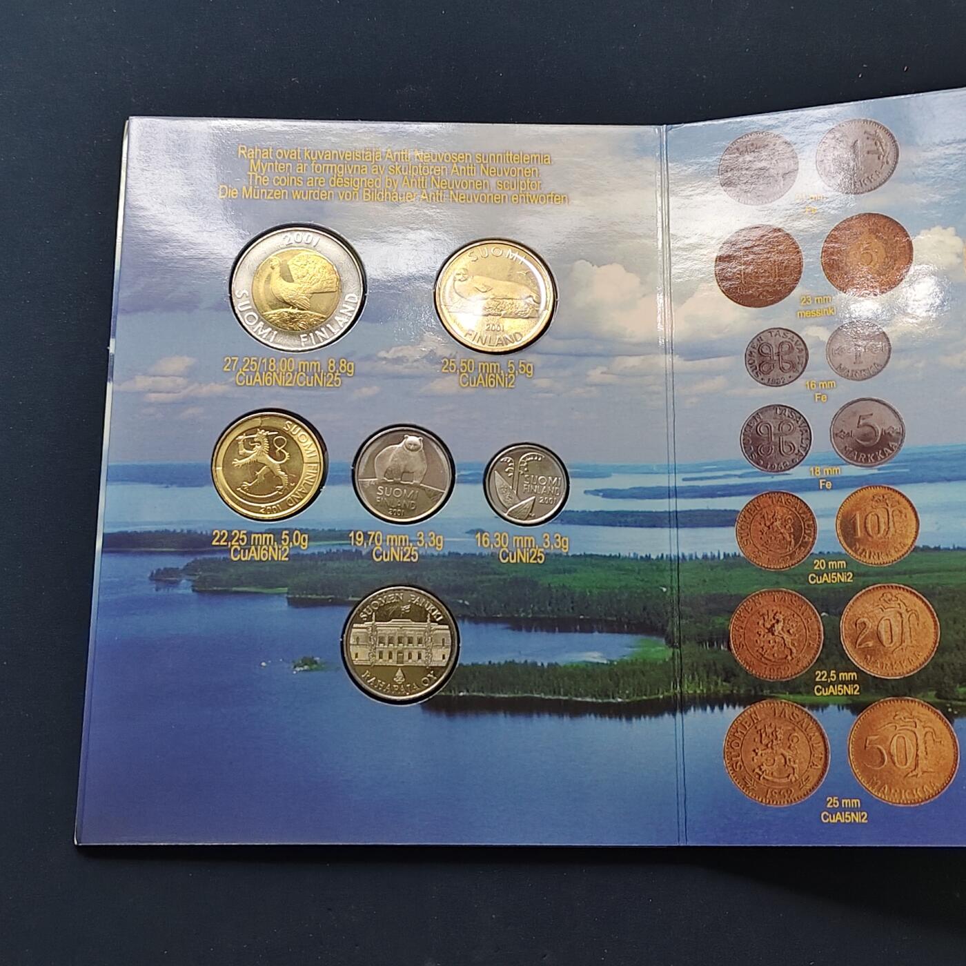 【全场包邮】纯粹捡漏拍504场-更新中 芬兰2001年铸币史系列官方套币-含马克创始人斯内尔曼纪念章