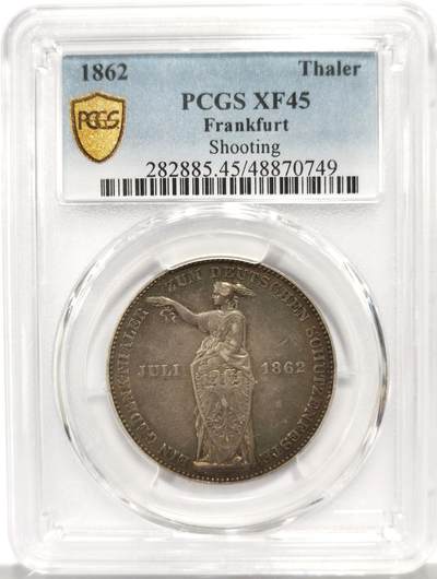 博洋堂世界钱币拍卖第162期（全场包邮） - PCGS XF45 德国法兰克福1862年射击节泰勒银币