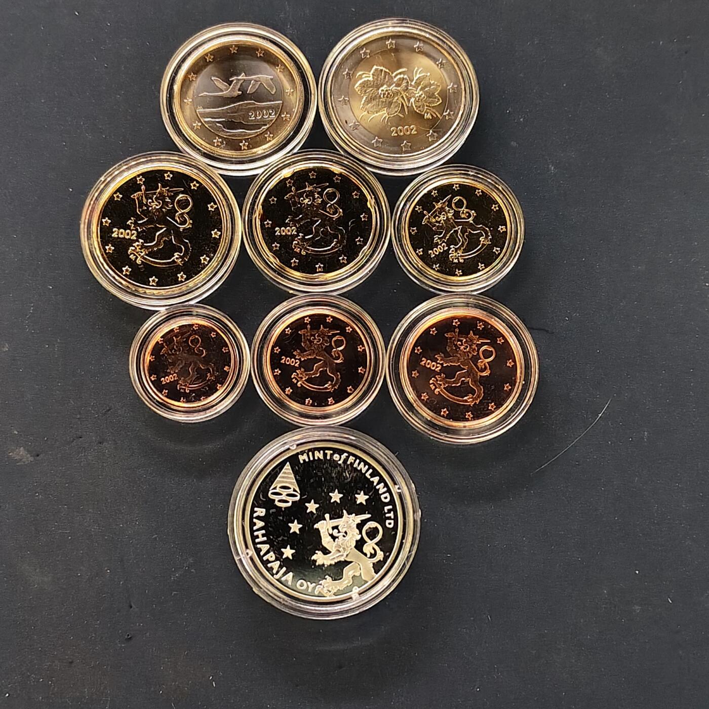 【全场包邮】纯粹捡漏拍505场 【少见】芬兰2002年官方年度流通精制套币-含国家剧院百年精制银章【10.5克92.5%】-盒证全-量8000