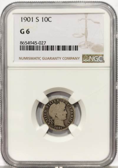 博洋堂世界钱币拍卖第162期（全场包邮） - NGC G6 美国1901年10美分银币，超少特年