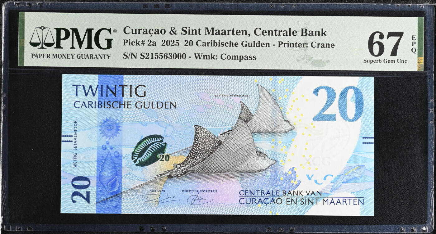 【礼羽收藏】🌏世界钱币拍卖125期 库拉索和圣马丁20盾  2025年 无47豹子000 PMG67