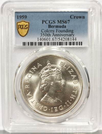 博洋堂世界钱币拍卖第162期（全场包邮） - PCGS MS67 英属百慕大1959年伊丽莎白二世发现百慕大350周年1克朗纪念银币-1